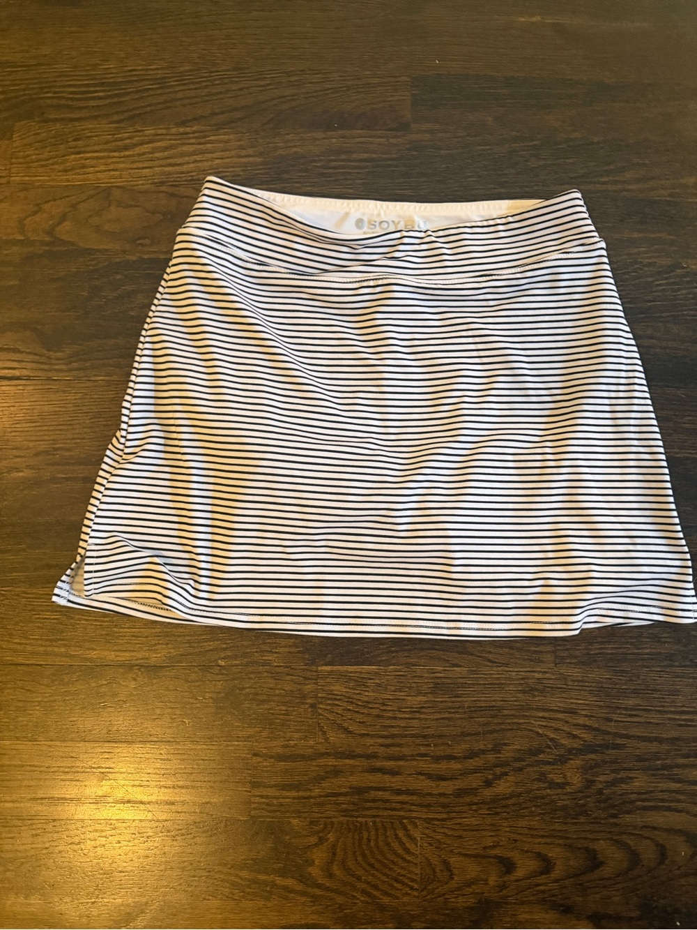 Soybu White Skirt with Navy Stripes with Built in shorts